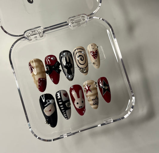Midnight bunny press on nails