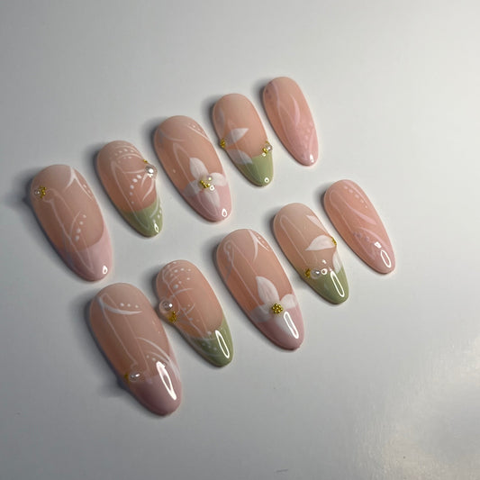 Matcha pink press on nails