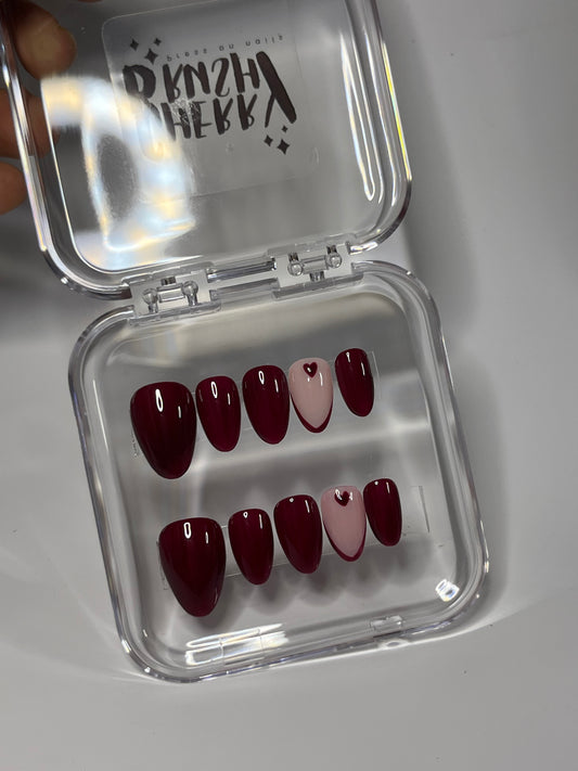 Cherry heart press on nails