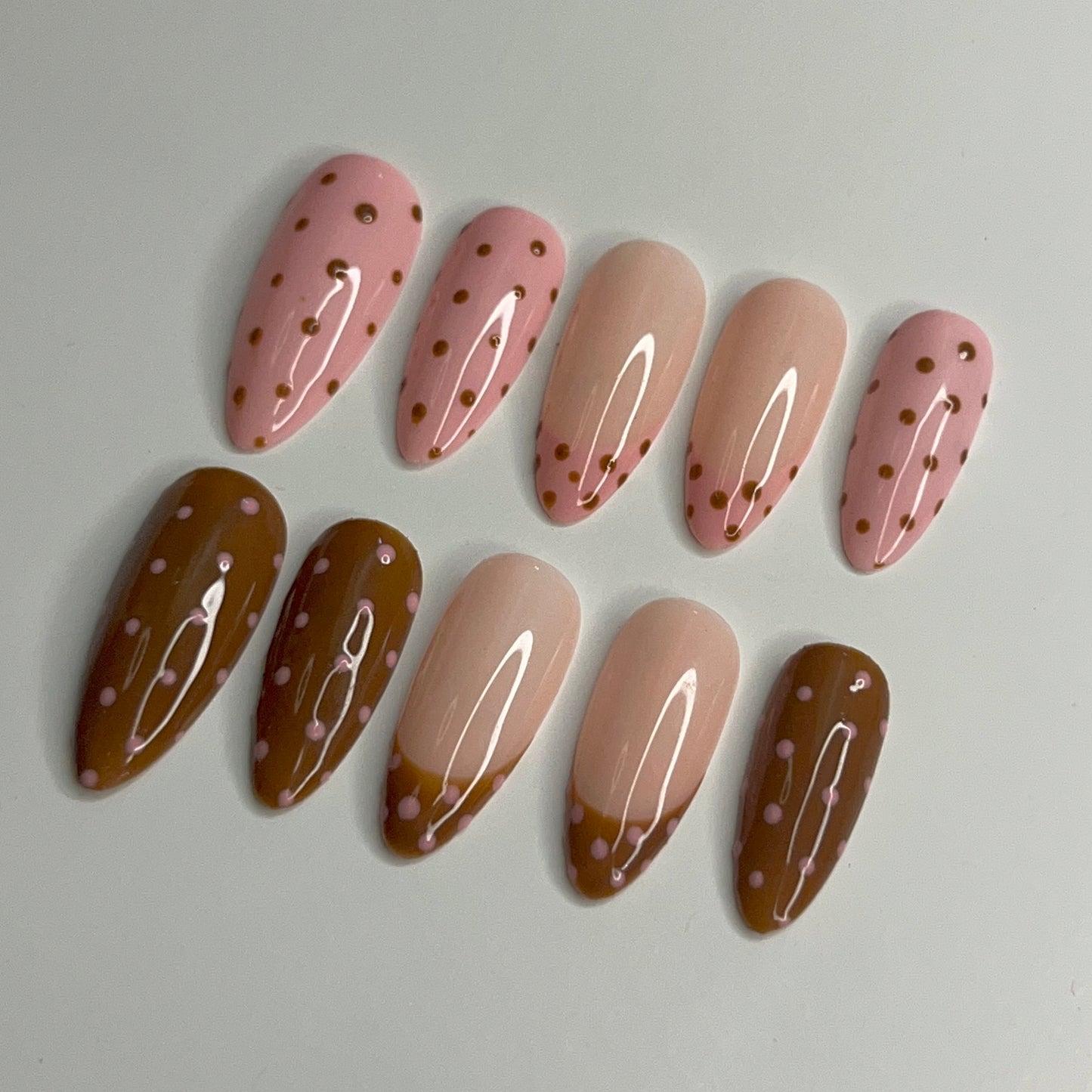 Brown pink press on nails