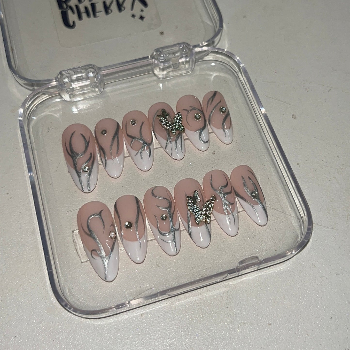 French Butterfly press on nail