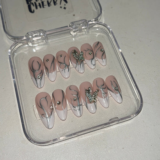 French Butterfly press on nail